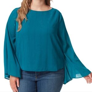 Jessica Simpson Monique Bell-Sleeve Top - Blue - Size 1X, 2X